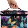Colorful Butterfly Makeup Bag Skincare Bag Large Capacity Travel Toiletry Bag Easy to Take Can Hold Makeup Brushes Skincare with Handle for Jewelry, Lipstick, Cosmetic Box - Image 3
