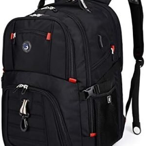 SHRRADOO Extra Large 52L Travel Laptop Backpack with USB Charging Port, College Backpack Airline Approved Business Work Bag Fit 17 Inch Laptops for Men Women,Black