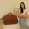 BAOSHA Leather Large Travel Duffel Tote Bag Carry On Weekender Overnight Bag With Shoe Compartment HB-38 (Brown) - Image 5
