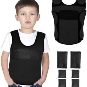 Weighted Vest for Kids (Small, Ages 4 to 7) with Sensory Issues Compression Vest for Kids Including 6 Removable Weights Black