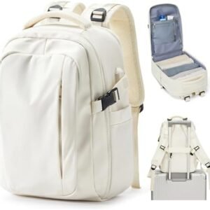 nanamango Travel Backpack For Women Men Carry On Backpack Flight Approved Water Resistant 14 Inch Laptop Backpack with USB Charging Port For Hiking Weekender Business College (White)