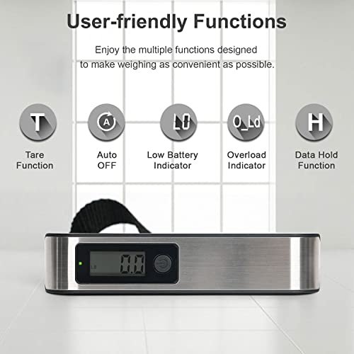Travel Inspira Luggage Scale,Digital Luggage Scales,Baggage Scale with Overweight Alert LCD Display 110LB / 50KG (Stainless Steel, Black) - Image 2