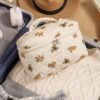 RSRSLEII Large Quilted Makeup Bag for Women and Girls, Cute Coquette Floral Cotton Cosmetic Bag, Aesthetic Travel Organized Toiletry Bags (03 Striped Bears) - Image 6