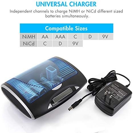 Tenergy Smart Battery Charger for NIMH/NICD AA/AAA/C/D/9V Batteries, LCD Universal Rechargeable Battery Charger with Automatic Charge/Discharge Function & 5V USB Port for Digital Devices - Image 2