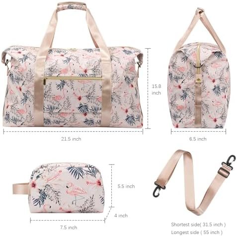 Tuwubi Travel Duffle Bag, Gym Bag for Women, Weekender Bag, Tote Bag, 45L Travel Duffel Bags with Small Pouch - Flamingo - Image 4