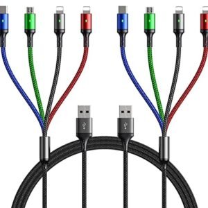 Multi Charging Cable, [10ft 2Pack] Fast Multi Charger Cable Braided 4 in 1 Multiple USB Cable Universal Charging Cord with IP/Type C/Micro USB Port for Cell Phones/IP/Samsung/Ps/LG/Tablets/More