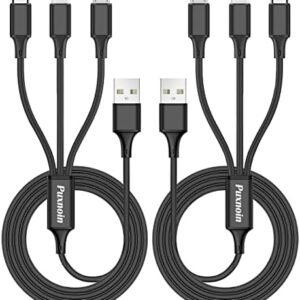 Puxnoin Multi Charging Cable, 6FT 2Pack Multi Charger Cable Universal 3 in 1 Multiple USB Cable Fast Charging Cord with Type C, Micro USB Port Connectors Compatible with Most Cell Phones Tablets