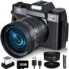 2024 Upgrade VJIANGER Digital Camera for Photography 4K 48MP Vlogging Camera for YouTube with WiFi, 180 Degree Flip Screen, 16X Digital Zoom, 52mm Lens, 2 Batteries, 32GB TF Card(W02-Black35)