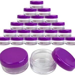 Beauticom 5G/5ML Round Clear Jars with Purple Lids for Lotions, Creams, Toners, Lip Balms, Makeup Samples (Quantity: 25 Pieces)