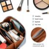 stona Travel Makeup Bag for Women, Large Capacity PU Leather Waterproof Checkered Cosmetic Bags, Portable Pouch Open Flat Toiletry Bag, Make up Organizer with Divider and Handle - Image 6