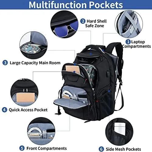 VANKEAN 17.3'' Travel Laptop Backpack TSA Friendly, Water Resistant Anti Theft Extra Large College Backpacks with RFID Pockets, USB Port for Men Women Business Work Bag, Black - Image 5