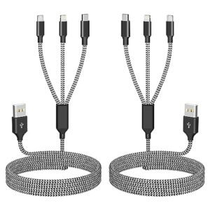 Multi Charging Cable(2Pack 4FT), Nylon Braided 3 in 1 Universal Phone Charger Fast Charging with Type-C/Micro USB and IP Port, Compatible with Most Cell Phones