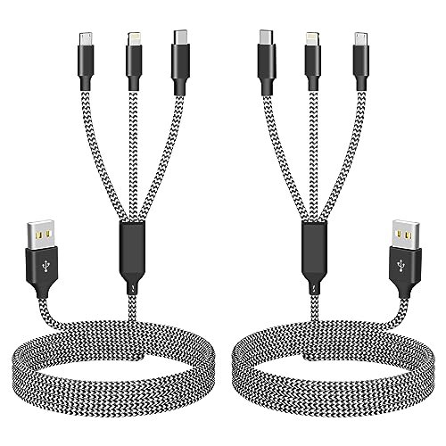 Multi Charging Cable(2Pack 4FT), Nylon Braided 3 in 1 Universal Phone Charger Fast Charging with Type-C/Micro USB and IP Port, Compatible with Most Cell Phones