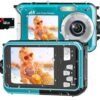 4K Underwater Camera 11FT Waterproof Camera with 32GB Card 48MP Autofocus Dual-Screen Selfie Underwater Camera for Snorkeling Waterproof Compact Floatable Digital Camera 1250mAh Battery Type-C (Blue)