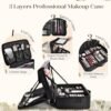 Stagiant Extra Large Makeup Case, Professional Makeup Train Case, 3 Layers Deep Makeup Organizer Box for MUA Travel Nail Cases Bag with Mirror/Shoulder Strap/Trolley Sleeve,16.5x12.6x7.5 - Image 2