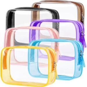 PLULON TSA Approved Toiletry Bag, 6 Pack Clear Toiletry Makeup Bag Cosmetic Bags Waterproof Quart Size Travel Bag for Women Men Carry on Airport Airline Bag - Mixed Color