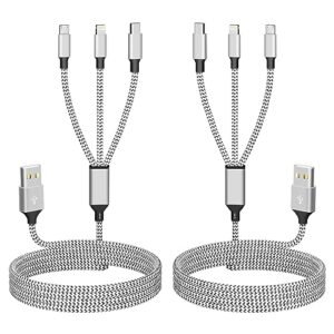 Multi Charging Cable(2Pack 4FT), Nylon Braided 3 in 1 Universal Phone Charger Fast Charging with Type-C/Micro USB and IP Port, Compatible with Most Cell Phones