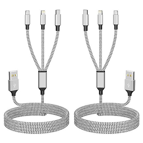Multi Charging Cable(2Pack 4FT), Nylon Braided 3 in 1 Universal Phone Charger Fast Charging with Type-C/Micro USB and IP Port, Compatible with Most Cell Phones