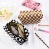 SOIDRAM 2 Pieces Checkered Cosmetic Travel Bags - Cute Makeup Pouch Organizers With Brush Storage for Women - Image 2