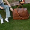 BAOSHA Leather Large Travel Duffel Tote Bag Carry On Weekender Overnight Bag With Shoe Compartment HB-38 (Brown) - Image 7