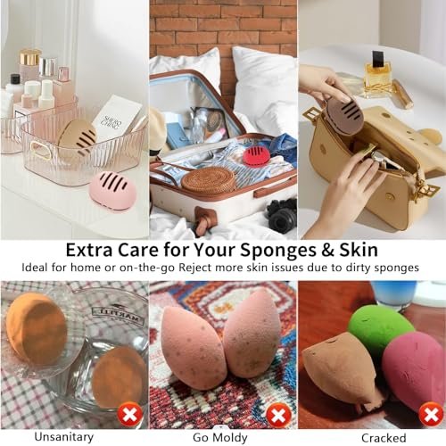 Fauxomor Makeup Sponge Holder,Double-sided 5-line Vented Silicone Beauty Blender Holder for Travel,Shatterproof Make Up Sponge Travel Case for All Sponges Sanitary Reuse Easy to Carry,Red - Image 4
