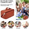 Amorebelle Large Capacity Travel Makeup Bag, PU Leather Waterproof Cosmetic Bag, Portable Pouch with Handle Open Flat Toiletry Bag for Easy Access Makeup Storage Brush for Women(Brown) - Image 6