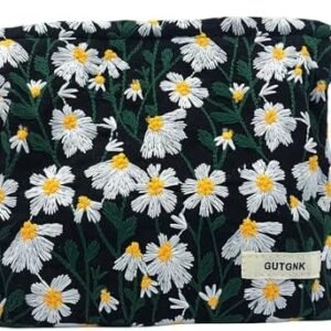 GUTGNK Corduroy Ladies Cosmetic Bag, Large Capacity Canvas Cosmetic Bag Travel Toiletry Bag Accessories Organizer, Black Chrysanthemum