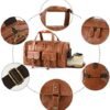 PU Leather Travel Duffel Bag with Shoe Pouch Large Carry on Bag Waterproof Weekender Overnight Bag for Men Women Brown - Image 3