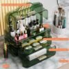 Makeup Organizers Skincare organizers with 2-Layer Storage Box and Transparent Cover Waterproof Dustproof Cosmetics Display Cases with Brush Holder for Countertop Vanity Bathroom Dresser Gift (Green) - Image 4