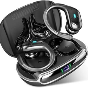 Wireless Earbuds Bluetooth Headphones 80Hrs Playback with LED Diaplay Wireless Charging Case Noise Cancelling Ear buds with Earhooks, IPX7 Waterproof Over Ear Earphones for Sports Running Workout