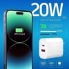 TT&C USB C Charger Block, 20W Dual Port PD+QC Power Wall USB C Adapter, Fast Type C Charging Plug for iPhone 15/14/13/12/11/Pro Max/XS/XR/X, Samsung Galaxy, LG and More-3Pack - Image 5