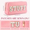 Remerry 4 Pcs Nylon Cosmetic Bag Travel Organizer Chenille Letter Makeup Pouch Zipper Preppy Waterproof Hair Bag Toiletry Pouch for Women Girls(Pink) - Image 3