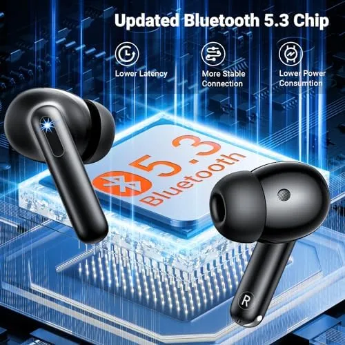 Wireless Earbuds, Bluetooth 5.3 Headphones HiFi Stereo & 4 ENC Mic, 42H Playtime Ear Buds with Charging Case LED Display, Bluetooth Earphones IPX7 Waterproof for iOS Android Earpods Sports Workout - Image 3