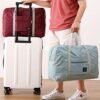 2 Pack Foldable Travel Bag Waterproof Travel Duffel Bag,Women Ladies Man Canvas Weekender Bag Overnight Carry-on Tote Duffel in Trolley Handle (Black&Rred)… - Image 3