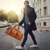 PU Leather Travel Duffel Bag with Shoe Pouch Large Carry on Bag Waterproof Weekender Overnight Bag for Men Women Brown - Image 6