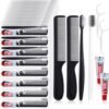 Zhehao 200 Sets Disposable Toothbrushes with Toothpaste Floss Comb Individually Wrapped Care Kits Toothbrushes Dental Floss Pick Black Hair Comb 3 g Travel Toothpaste for Hotel (Black White,Classic)