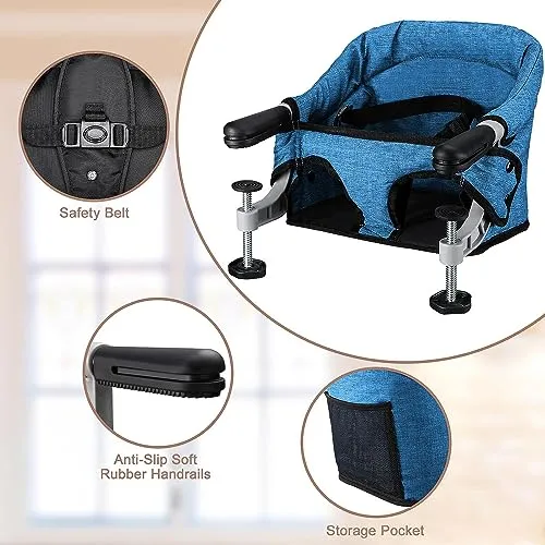 Hook On Chair,Clip on High Chair, Fold-Flat Storage Portable Baby Feeding Seat, High Load Design, Attach to Fast Table Chair Removable Seat for Home and Travel(Bright Blue) - Image 6