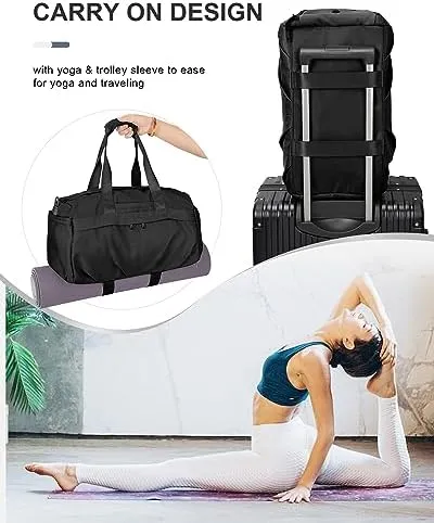 Gym Bag for Women Men, Sport Duffel Bag with Toiletry Bag & Shoe Compartment,Waterproof Travel Weekender Overnight Carry on Bag for Yoga with Trolley Sleeve, Black Set - Image 2