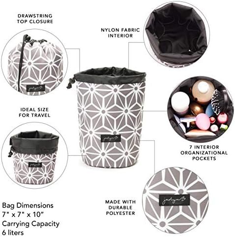 Jadyn B Cinch Top Compact Travel Makeup Bag and Cosmetic Organizer for Women (Geometric Gray) - Image 3
