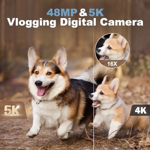 Newest 5K Digital Camera for Photography 48MP Selfie Camera with Front and Rear Dual Lens 16X Digital Zoom Compact Point and Shoot Cameras with Viewfinder, Vlogging Camera with 32G Card & 2 Batteries - Image 3