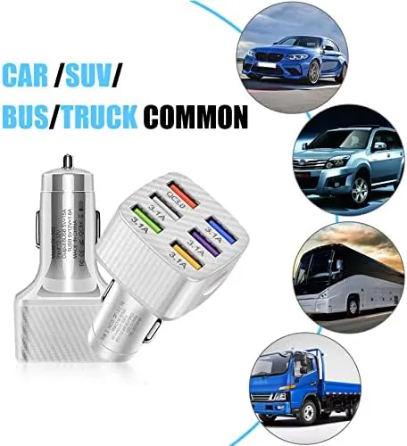 Ajxn Pack-1 Car Charger Adapter, 6 USB Multi Port Fast Charger, QC3.0 USB Fast Charger, Universal for Most Cell Phones, iPhone (White) - Image 6