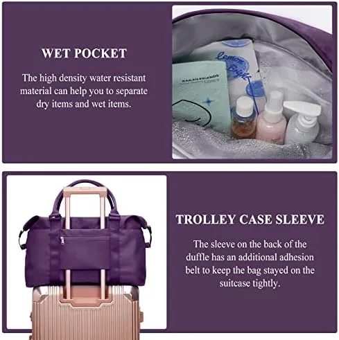 Weekender Bags for Women,Travel Duffel Bag,Overnight Weekend Carry On Personal Item Bag with Wet Pocket & Trolley Sleeve,Gym Bag,Dark Purple - Image 5