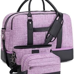 Weekender Bags for Women Overnight Bag Large Canvas Travel Duffel Bag with Shoe Compartment Carry On Tote Bag 3Pcs Set