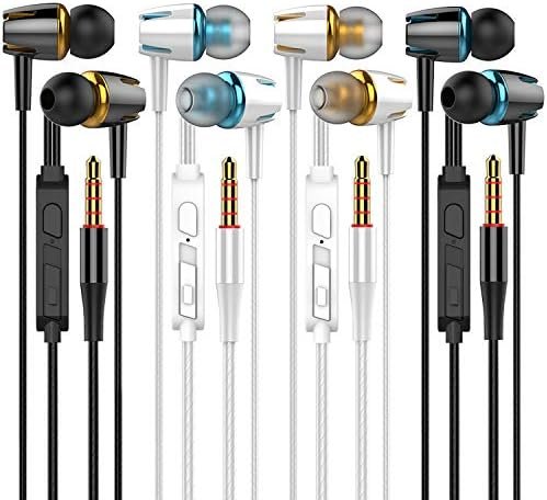 YNR 4 Pairs Wired Earbuds with Microphone & Volume Control, in Ear Earphones, Noise Islating High Definition, for 3.5mm Jack iPhone iPad iPod Samsung Google Devices (Black White)