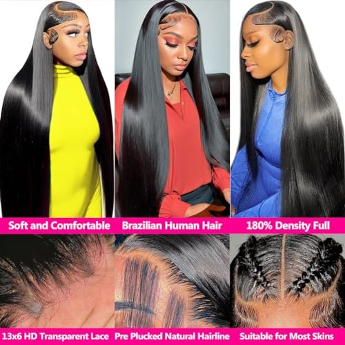 30 Inch 13x6 Lace Front Wigs Human Hair Straight HD Lace Frontal Wigs Human Hair Pre Plucked for Women 13x6 Glueless Wigs Human Hair 180% Density - Image 3