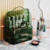 Makeup Organizers Skincare organizers with 2-Layer Storage Box and Transparent Cover Waterproof Dustproof Cosmetics Display Cases with Brush Holder for Countertop Vanity Bathroom Dresser Gift (Green) - Image 6