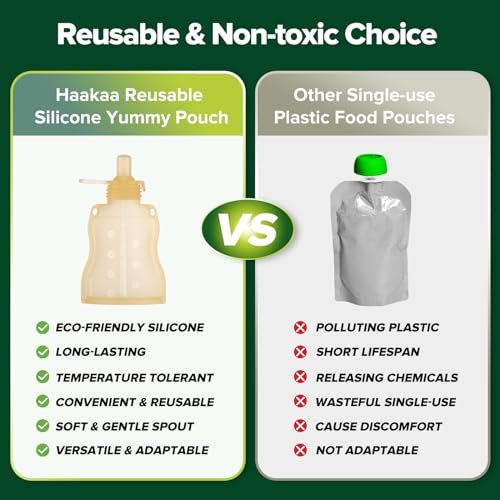 Haakaa Reusable Pouches for Baby Food, Food Grade Silicone, 4oz,4 Pack,6m+(Banana) - Image 4