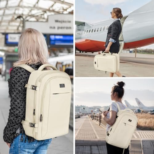 MATEIN Carry on Backpack for Women, 50L TSA Travel Backpack with Wet Bag Expandable Airline Approved Suitcase Backpack, Large Personal Item Bag Water Resistant Daypack for Business Weekender, Beige - Image 7