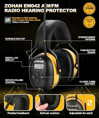ZOHAN EM042 AM/FM Radio Headphone with Digital Display, Noise Reduction Safety Ear Muffs for Lawn Mowing and Landscaping - Image 4