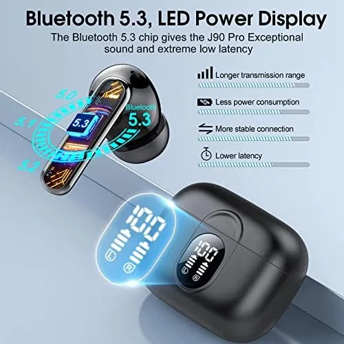 Wireless Earbuds, 2023 Bluetooth 5.3 Headphones HiFi Stereo, 40H Playtime in-Ear Earbud, Bluetooth Earbuds with LED Power Display, IP7 Waterproof Wireless Earphones Sport Headset for Android iOS - Image 3